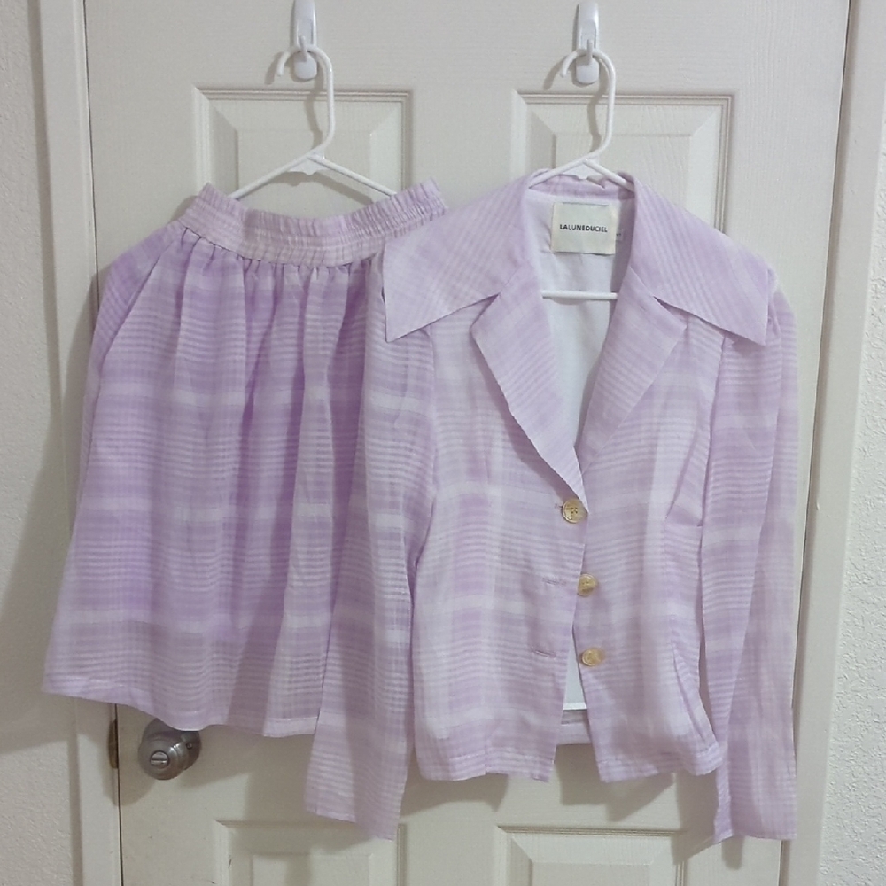 Lavender Two-Piece Skirt Set - Lightweight Button Jacket & Elastic Waist Skirt